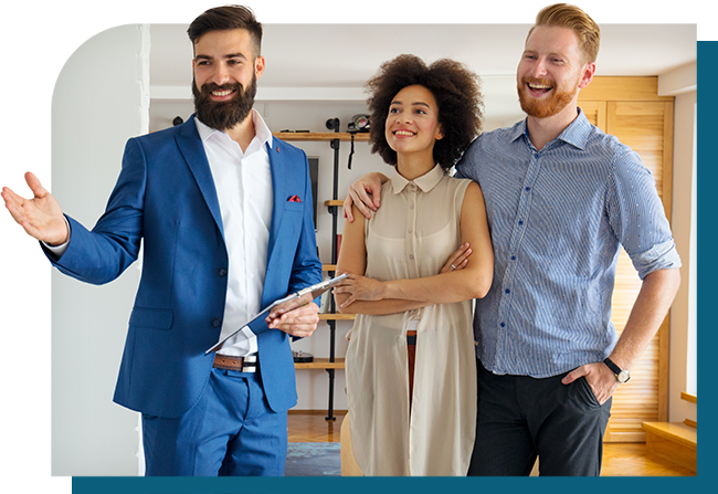 Real estate agent advising clients during a home tour